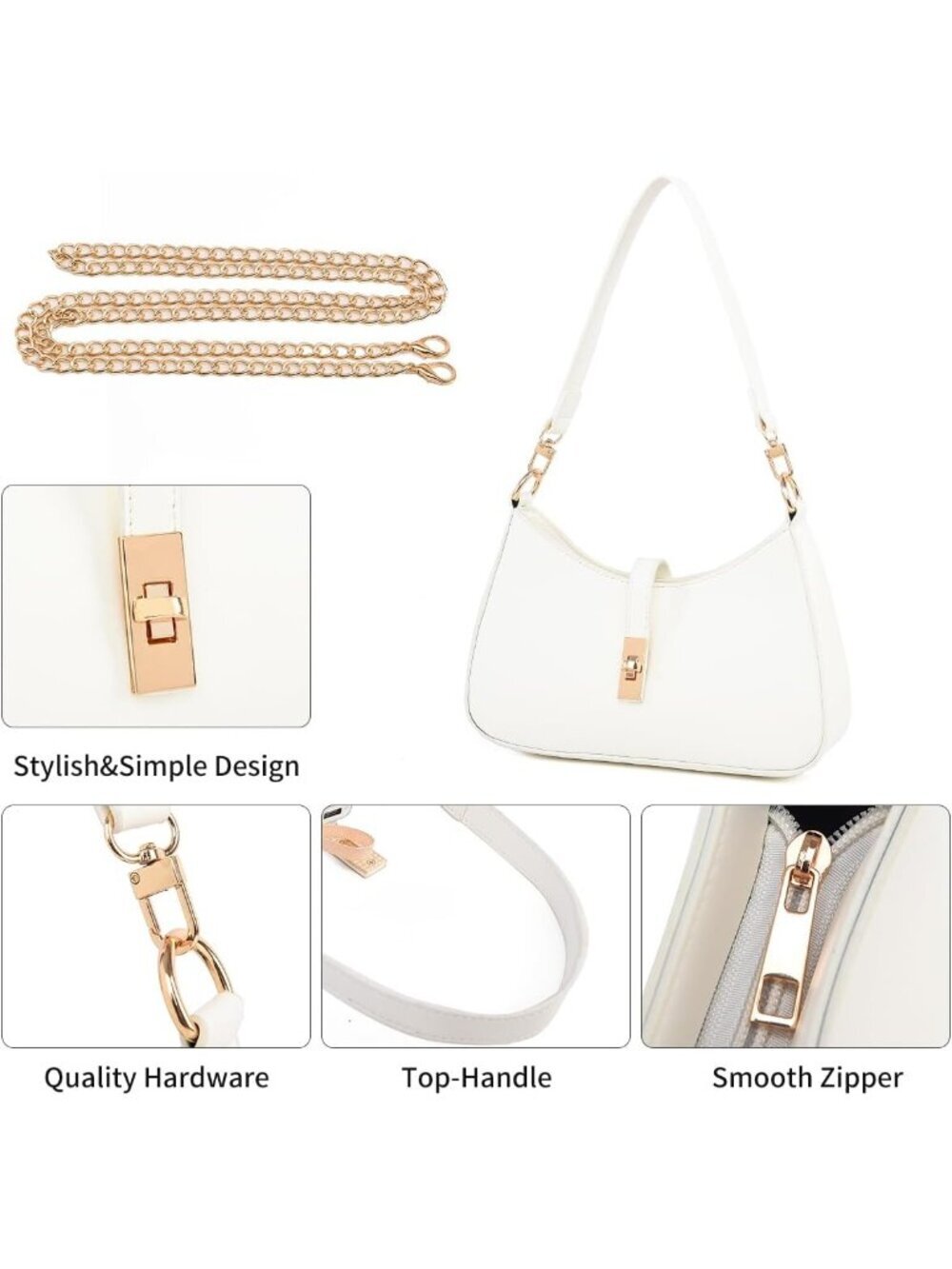 Women's White Premium Vegan Leather Twist Lock Crossbody Shoulder Bag - Picture 3 of 6